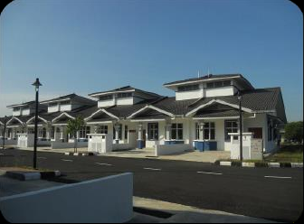 Completed housing row and road works